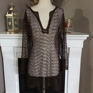 La Blanca Brown Net Sequined Swim Cover Up